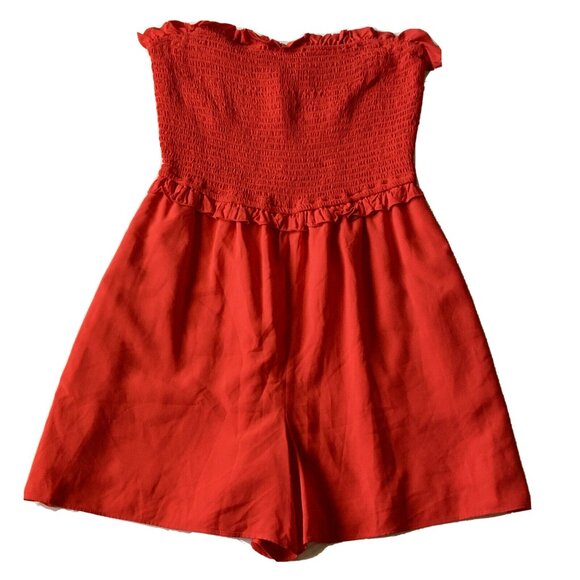 Maison Jules Rhubarb Red Strapless‎ Smocked Romper Women’s Size Medium - Picture 4 of 11